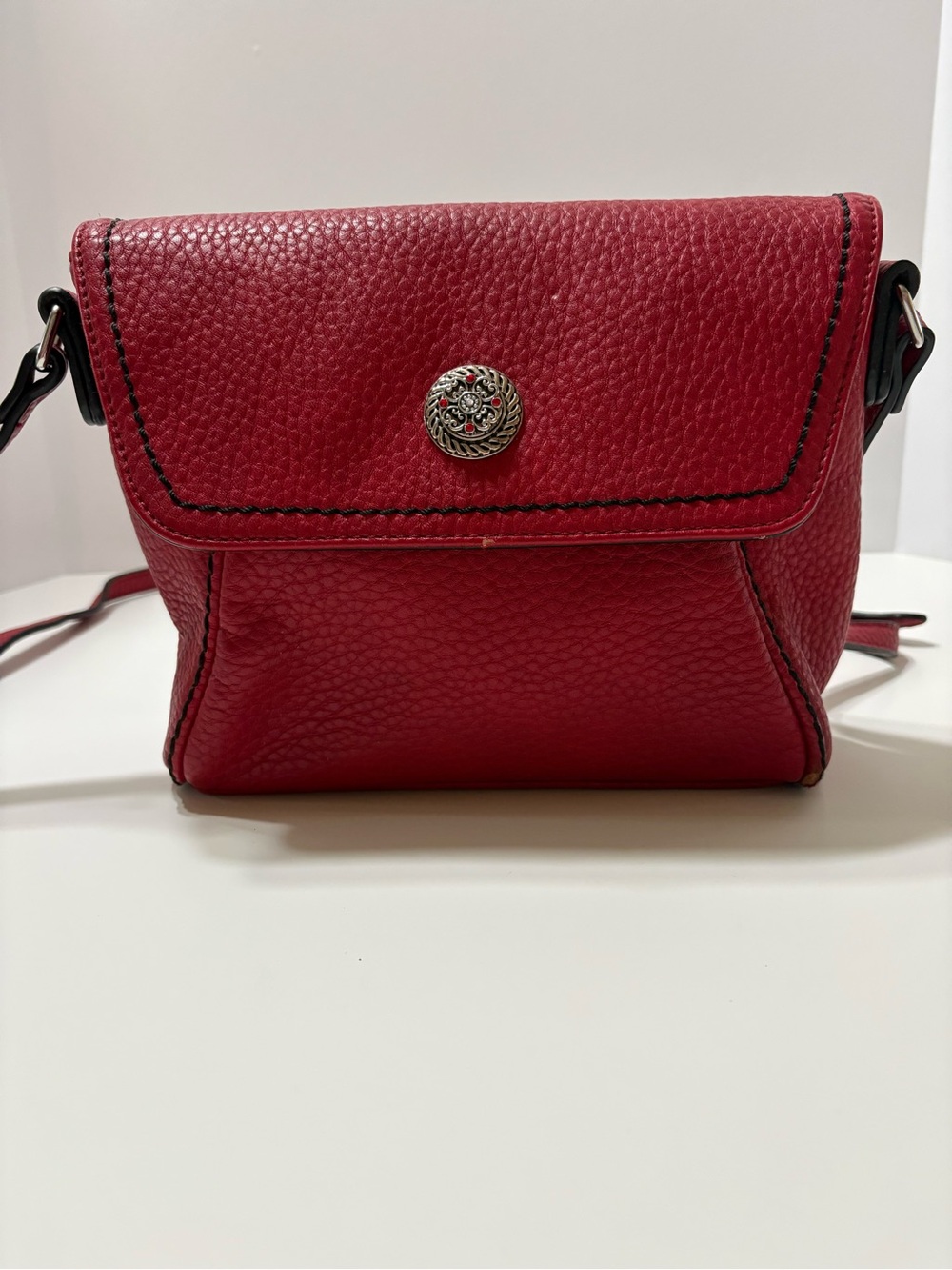 Red Leather Crossbody Bag with Silver Accent